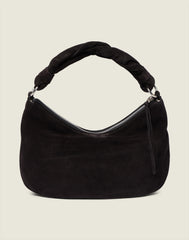 Front shot of the Crescent Bag In Black Suede