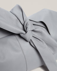 Detail of tie on the Tie Top Tote in Grey