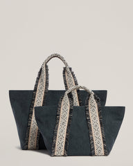 Italian Canvas Tote in Charcoal and the Italian Canvas Mini Tote in Charcoal