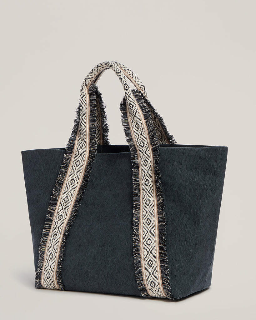 Side shot of Italian Canvas Tote in Charcoal