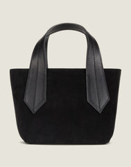 FRONT SHOT OF THE TAB TOTE MINI BLACK SUEDE