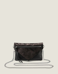 Front shot of Wearable Wallet Belt Bag with Chain Strap in Black Metallic