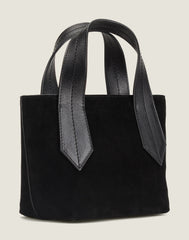 SIDE SHOT OF THE TAB TOTE MINI IN BLACK SUEDE