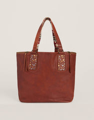 Front shot of Hammered Stud Tote in Cognac