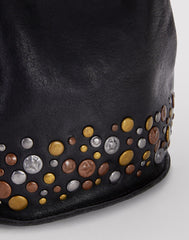 Stud detail shot of Mini Hammered Stud Bucket Bag in Black