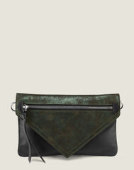 Front shot of Wearable Wallet Belt Bag with Chain Strap in Green Metallic