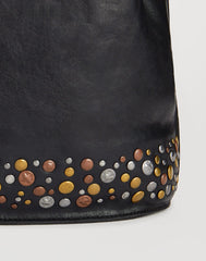 Detail of stud on Hammered Stud Bucket Bag in Black