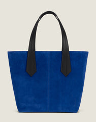 Front shot of the Tab Tote in Blue Suede