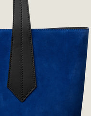 Detail shot of the Tab Tote in Blue Suede
