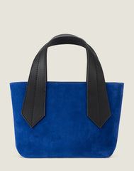 Front shot of Tab Tote Mini in Blue Suede