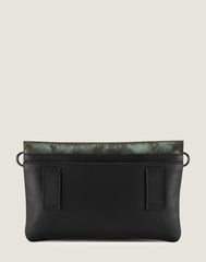 Back shot of the Wearable Wallet Belt Bag with Chain Strap in Green Metallic featuring belt loops