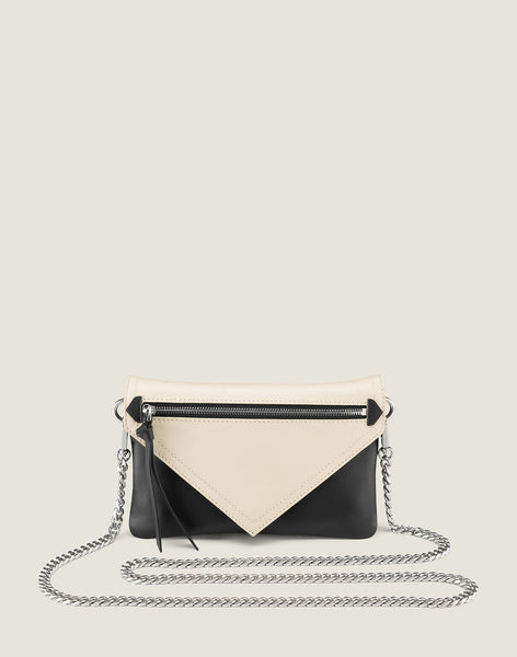 Front shot of earable Wallet Belt Bag with Chain Strap in Vanilla Black featuring chain strap