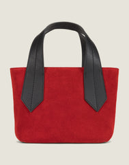 FRONT SHOT OF THE TAB TOTE MINI IN RED SUEDE