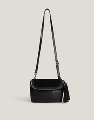 Front shot of Convertible Fringe Belt Bag in Black
