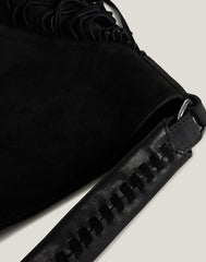 Detail shot of Cascade Fringe Hobo in Black