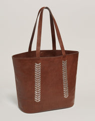 Front shot of Laced Up Leather Tote in Chocolate