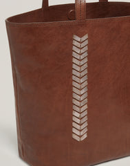 Lace detail shot of Laced Up Leather Tote in Chocolate