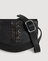 Front shot of Laced Up Leather Belt Bag in Black