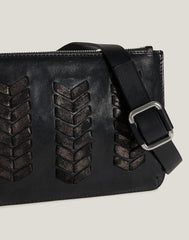 Side shot of Laced Up Zip Top Top Belt Bag in Black